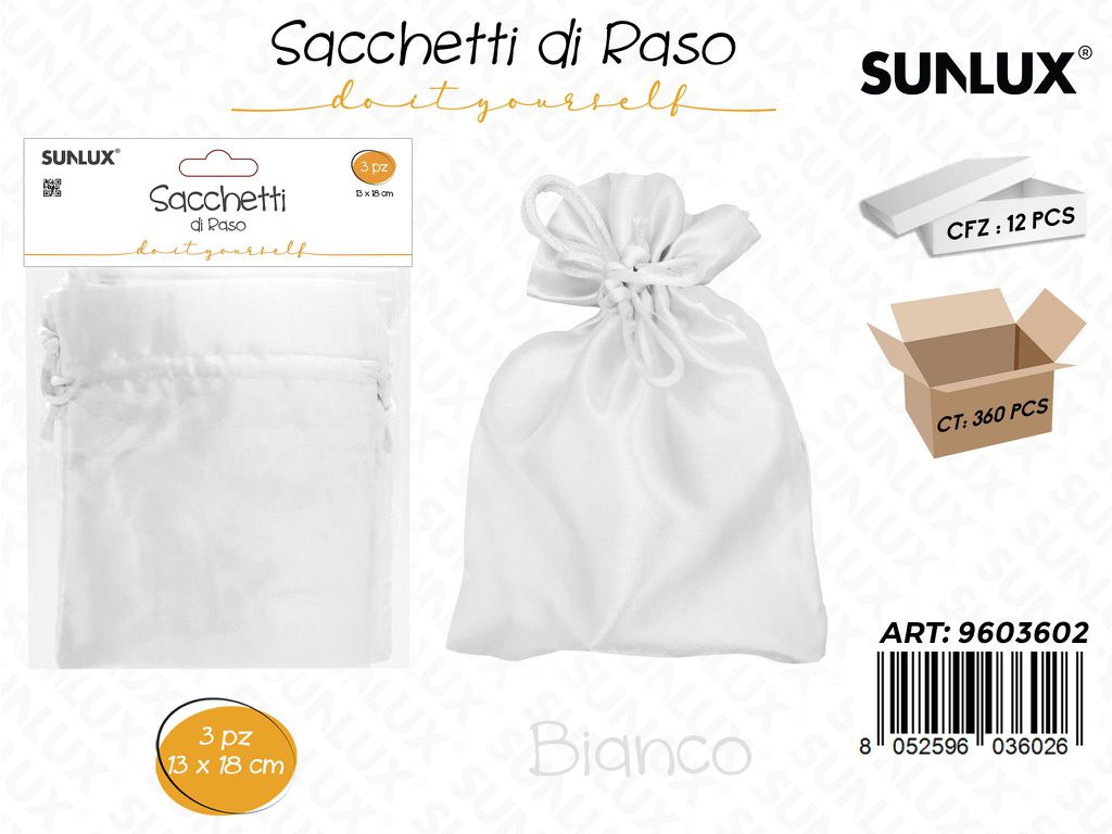 Sunlux Sacchetti di Raso Bianco 13*18CM 3PCS
