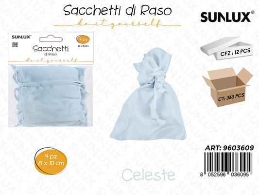 Sunlux Sacchetti di Raso Celeste 8*10CM 4PCS