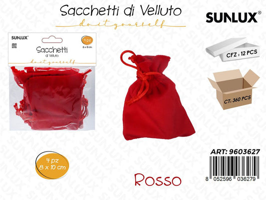 Sunlux Sacchetti di Velluto ROSSO8*10CM 4PCS