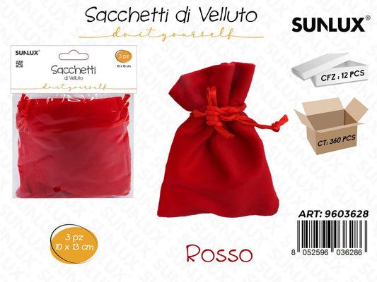 Sunlux Sacchetti di Velluto Rosso 10*13CM 3PCS