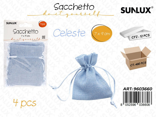Sunlux Sacchetto Bomb. Celeste Lino 4PCS 7*9CM
