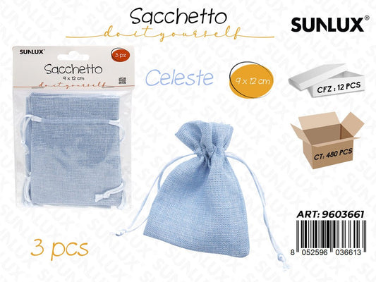 Sunlux Sacchetto Bomb. Celeste Lino 3PCS 9*12CM