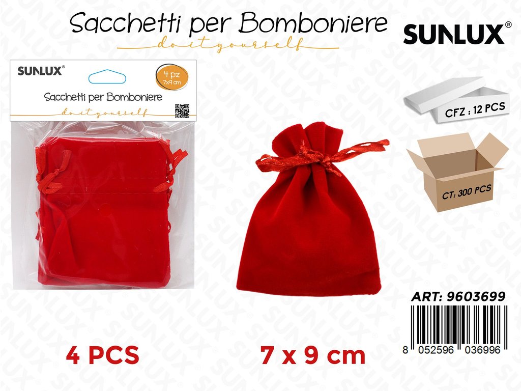 Sunlux Sacchetti Bomb. Rosso 4PCS 7*9CM