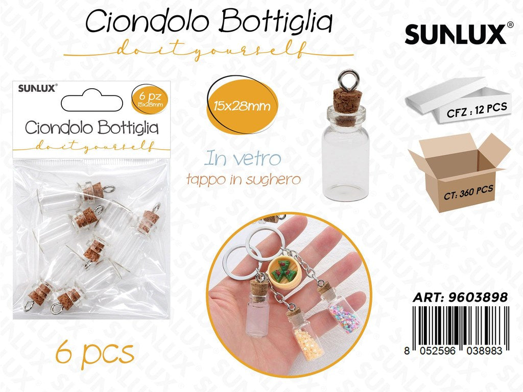 Sunlux Ciondolo Bottiglia Vetro 6PCS 15*28MM