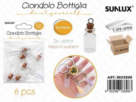 Sunlux Ciondolo Bottiglia Vetro 6PCS 15*28MM