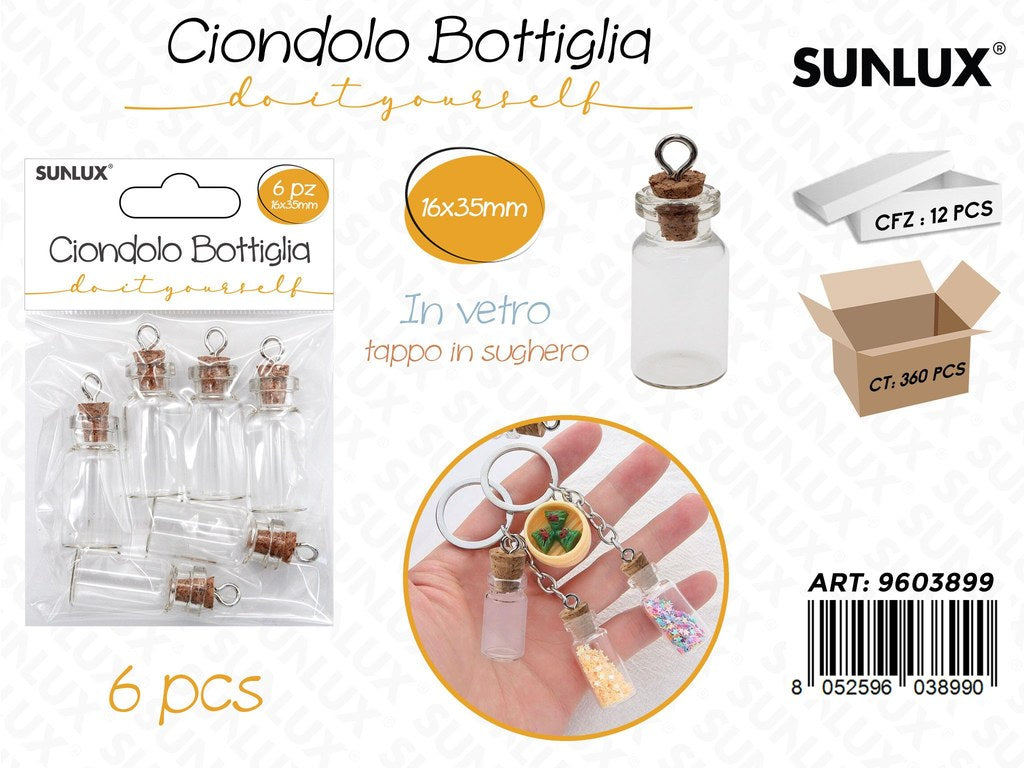 Sunlux Ciondolo Bottiglia Vetro 6PCS 16*35MM