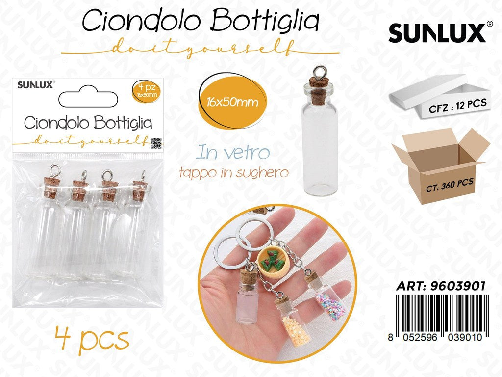 Sunlux Ciondolo Bottiglia Vetro 4PCS 16*50MM