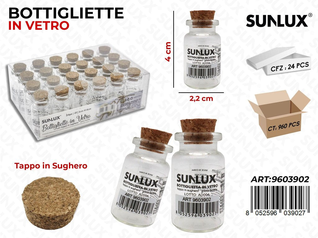 Sunlux Bottigliette Vetro c/Tappo Sughero 2.2*4CM