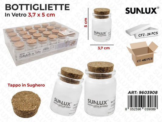 Sunlux Bottigliette in Vetro c/Tappo Sughero 3.7*5CM