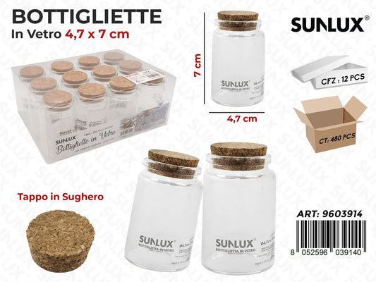 Sunlux Bottigliette in Vetro c/Tappo Sughero 4.7*7CM