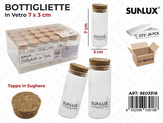 Sunlux Bottigliette in Vetro c/Tappo Sughero 3*7CM
