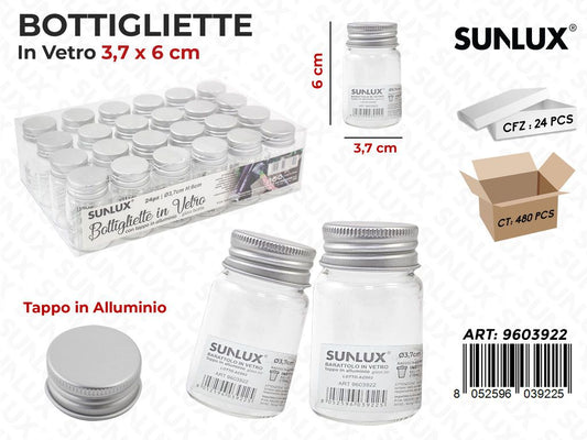 Sunlux Bottigliette Vetro c/Tappo Allum. 3.7*6CM