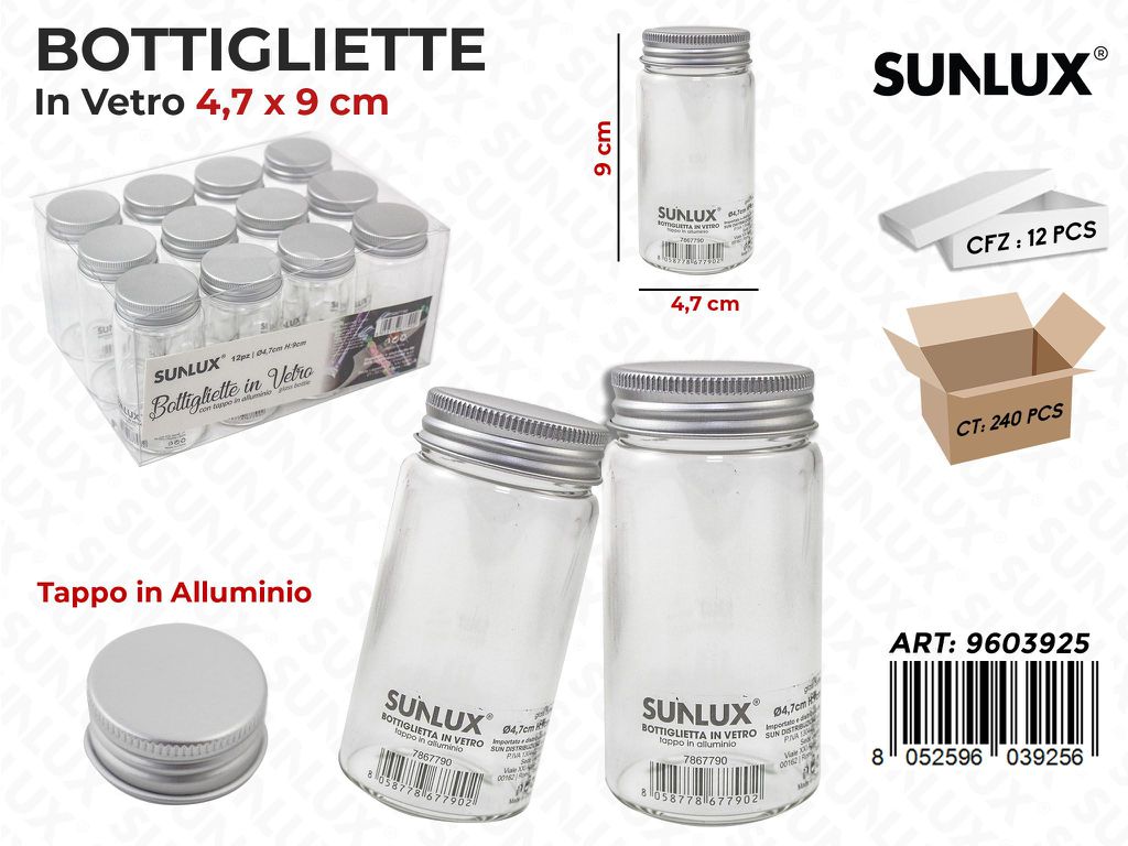 Sunlux Bottigliette Vetr. c/Tappo Allum. 4.7*9 Cm