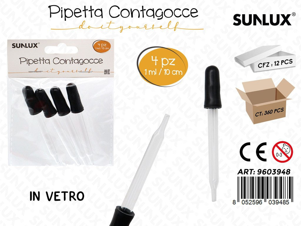 Sunlux Pipetta Contagocce in Vetro 4PCS 1ML 10CM