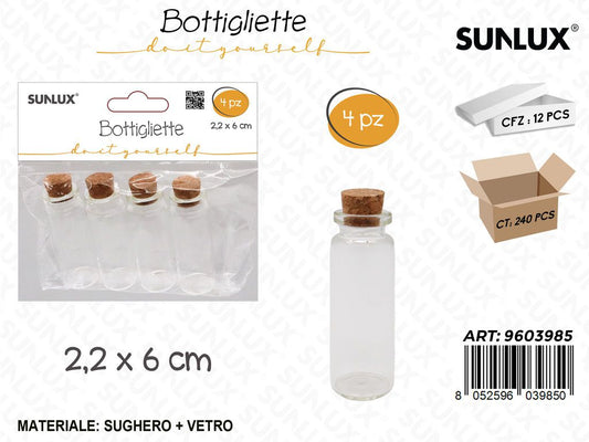 Sunlux Bottigliette in Vetro c/Tappo Sughero 4PCS 2.2*6CM