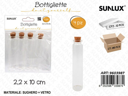 Sunlux Bottigliette in Vetro c/Tappo Sughero 4PCS 2.2*10CM