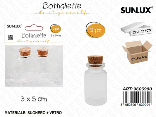 Sunlux Bottigliette in Vetro c/Tappo Sughero 2PCS 3*5CM