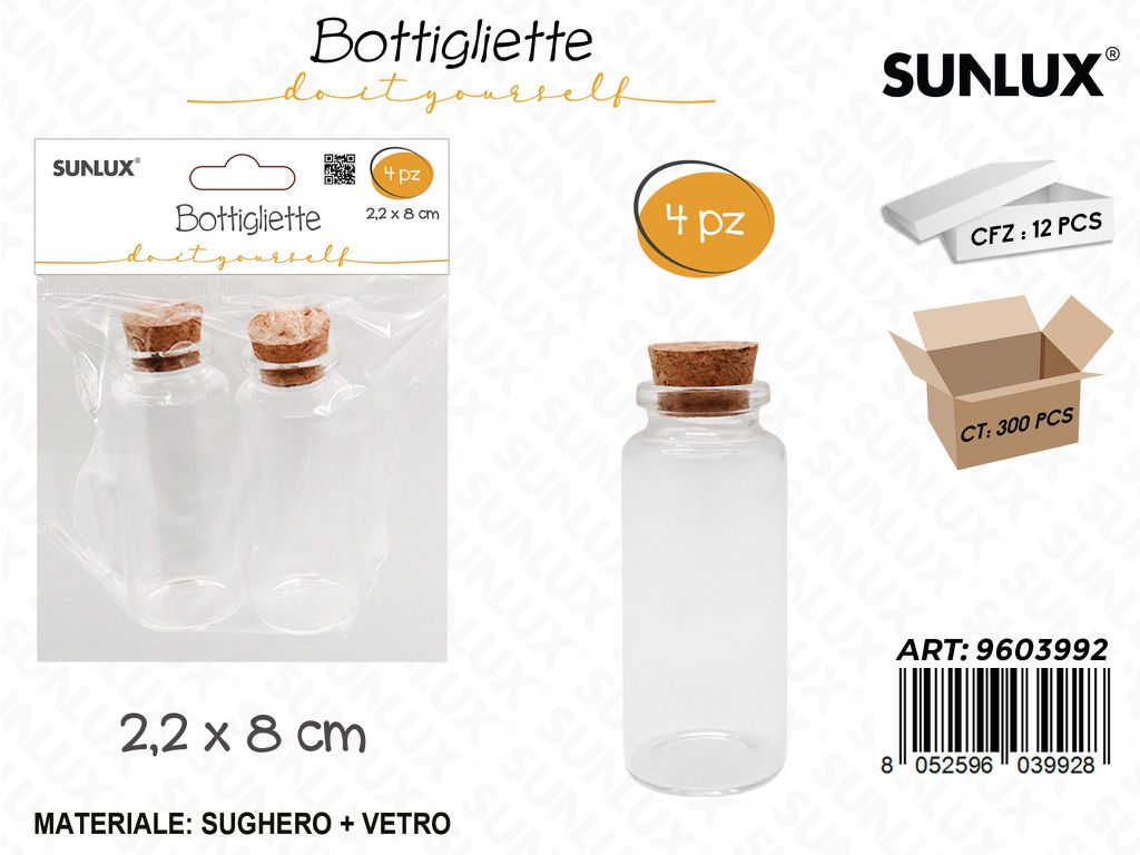 Sunlux Bottigliette in Vetro c/Tappo Sughero 2PCS 2.2*8CM