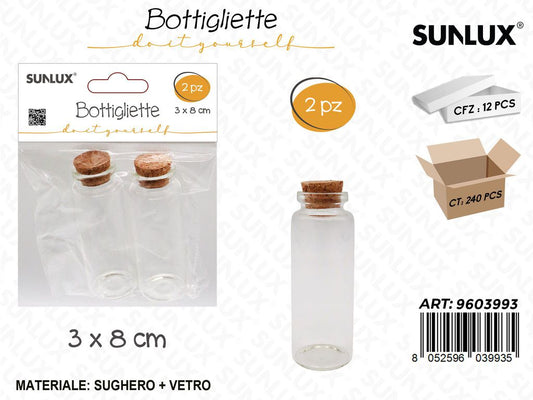 Sunlux Bottigliette in Vetro c/Tappo Sughero 2PCS 3*8CM