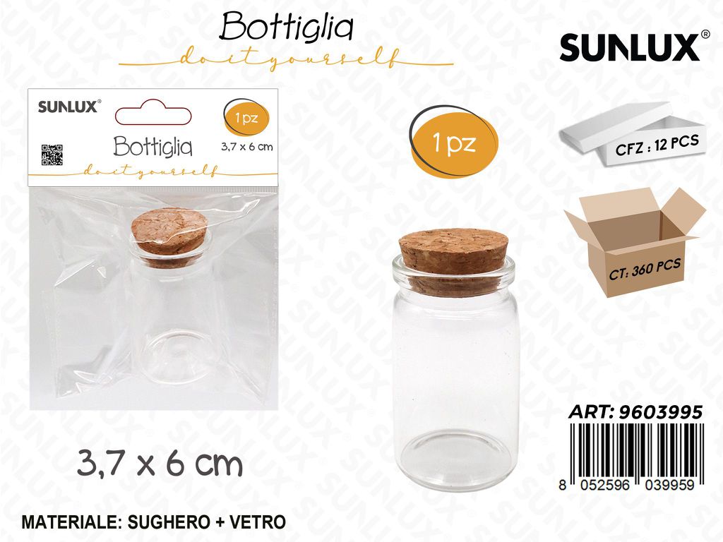 Sunlux Bottiglia in Vetro c/Tappo Sughero 3.7*6CM