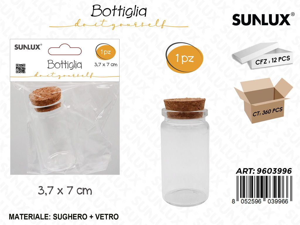 Sunlux Bottiglia in Vetro c/Tappo Sughero 3.7*7CM