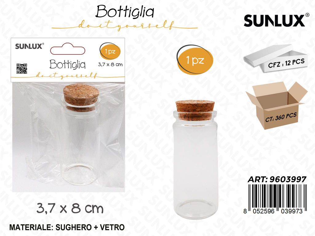 Sunlux Bottiglia in Vetro c/Tappo Sughero 3.7*8CM