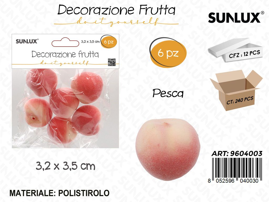 Sunlux Dec. Frutta Pesca 6PCS 3.2*3.5CM