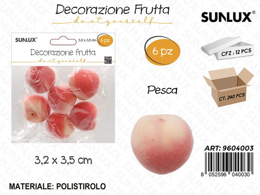 Sunlux Dec. Frutta Pesca 6PCS 3.2*3.5CM