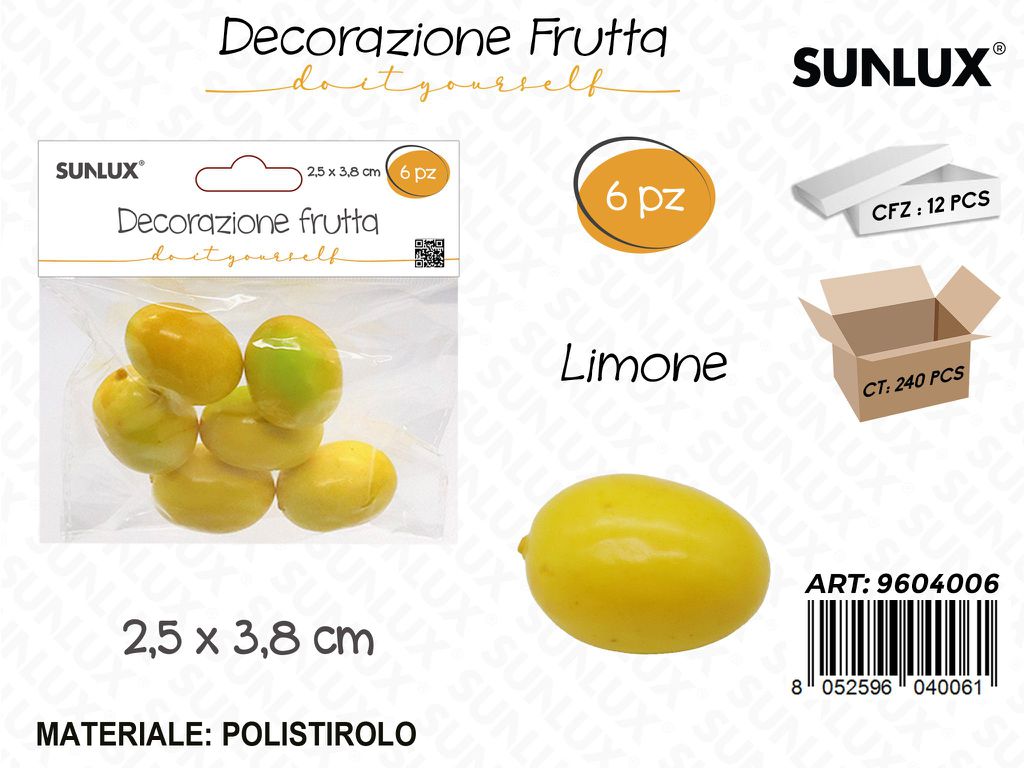 Sunlux Dec. Frutta Limone 6PCS 2.5*3.8CM