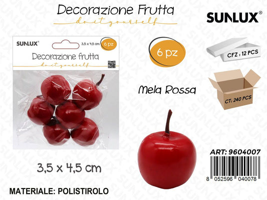 Sunlux Dec. Frutta Mela Rossa 6PCS 3.5*4.5CM