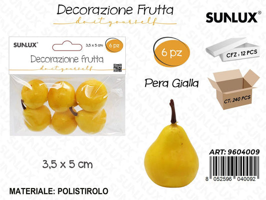 Sunlux Dec. Frutta Pera Gialla 6PCS 3.5*5CM
