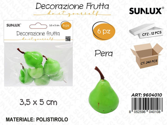 Sunlux Dec. Frutta Pera 6PCS 3.5*5CM