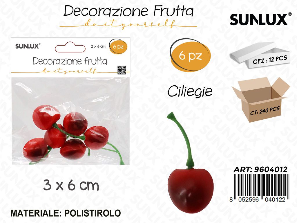 Sunlux Dec. Frutta Ciliegie 6PCS 3*6CM