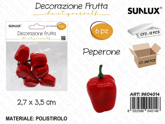 Sunlux Dec. Frutta Peperone 6PCS 2.7*3.5CM