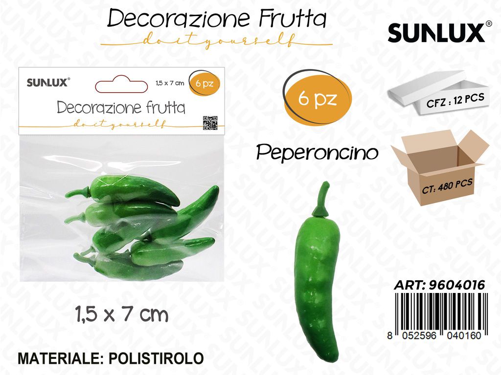 Sunlux Dec. Frutta Peperoncino 6PCS 1.5*7CM