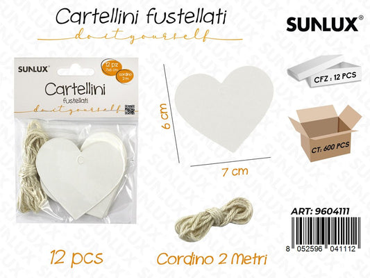 Sunlux Cartellini Fustellati c/ Cord. 12PCS 7*6CM