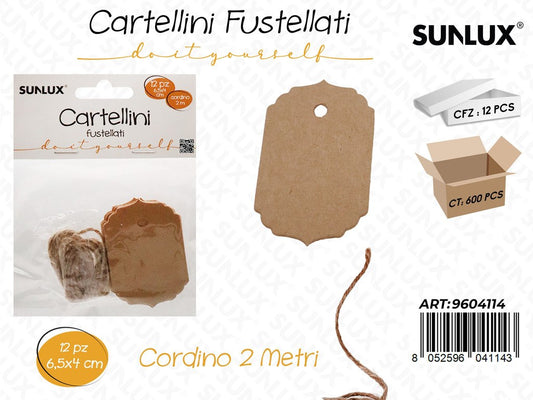 Sunlux Cartellini Fustellati c/CORD. 12PCS 6.5*4CM