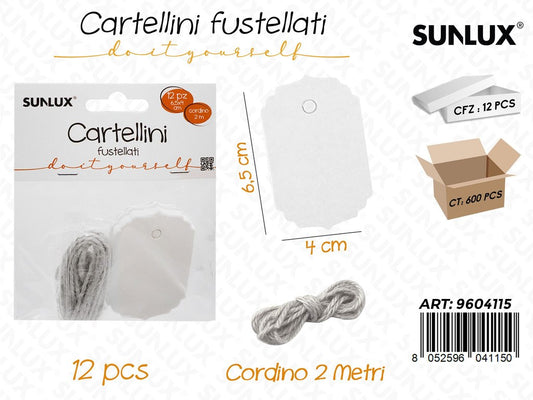 Sunlux Cartellini Fustellati c/CORD. 12PCS 6.5*4CM