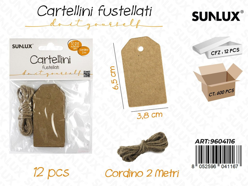 Sunlux Cartellini Fustellati c/ Cord. 12PCS 3.8*6.5CM