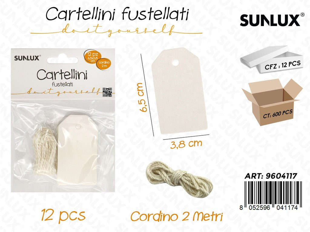 Sunlux Cartellini Fustellati c/ Cord. 12PCS 3.8*6.5CM