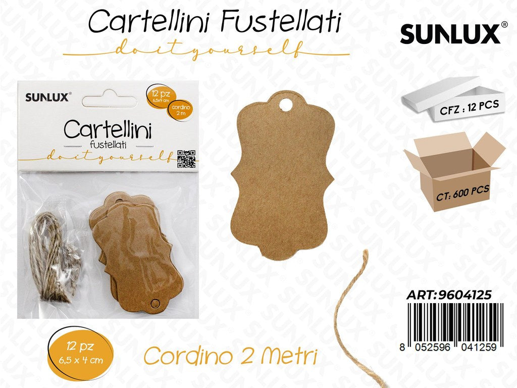 Sunlux Cartellini Fustellati c/ Cord. 12PCS 6.5*4CM