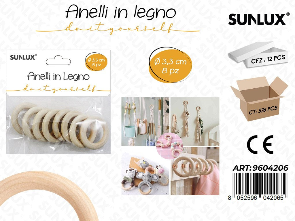 Sunlux Anelli in Legno D.3.3CM 8PCS
