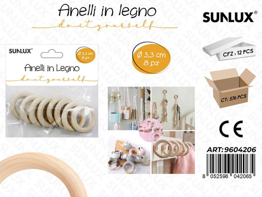Sunlux Anelli in Legno D.3.3CM 8PCS