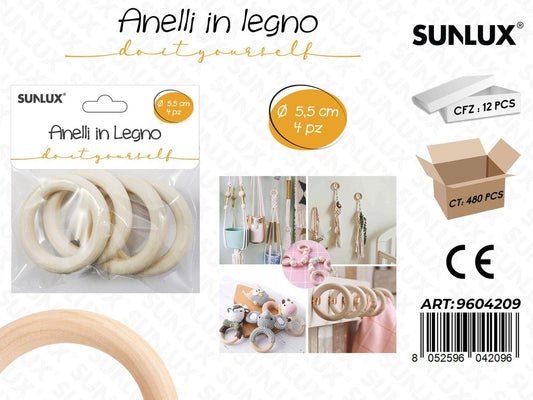 Sunlux Anelli in Legno D.5.5CM 4PCS