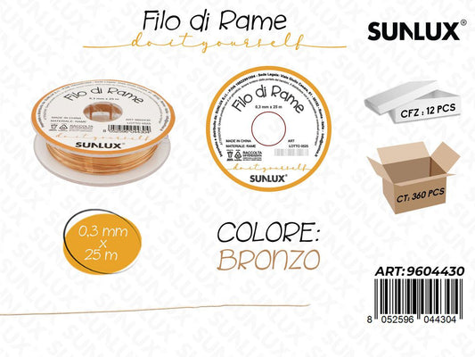 Sunlux Filo di Rame Bronzo 0.3MM*25M