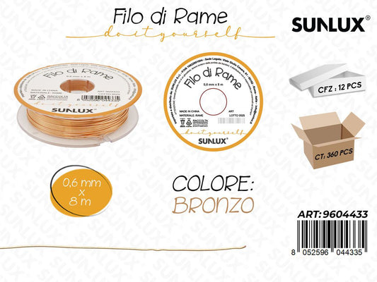 Sunlux Filo di Rame Bronzo 0.6MM*8M