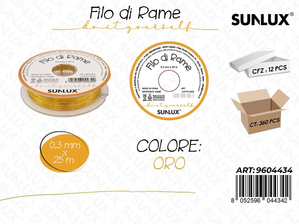 Sunlux Filo di Rame Oro 0.3MM*25M