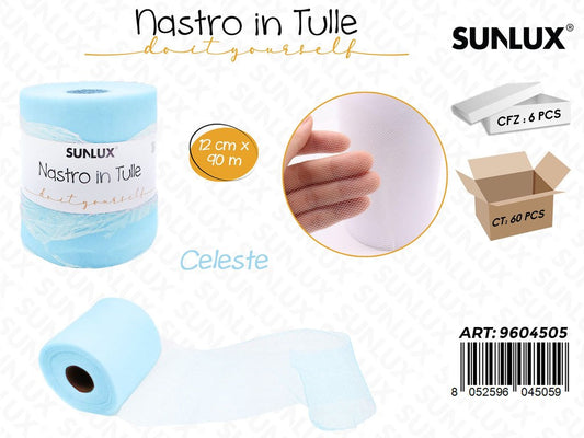 Sunlux Nastro in Tulle Celeste 12CM*90MT