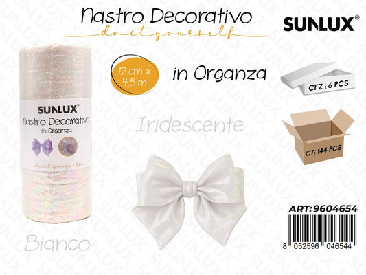 Sunlux Nastro Dec.in Organza 12CM*4.5M Bianco Iridescente