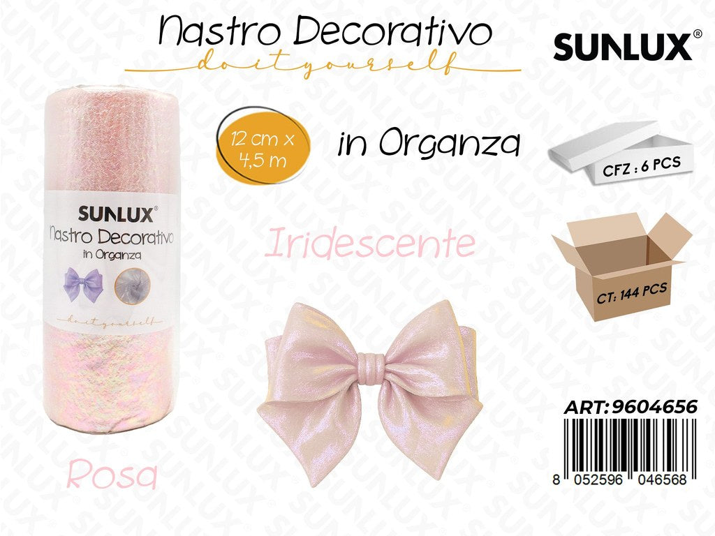 Sunlux Nastro Dec.in Organza 12CM*4.5M Rosa Iridescente
